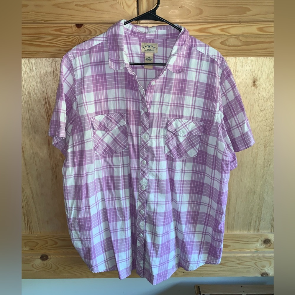 Blue Mountain purple plaid button front shirt size 1X